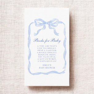 Books For Baby Shower Dusty Blue Bow Enclosure Card