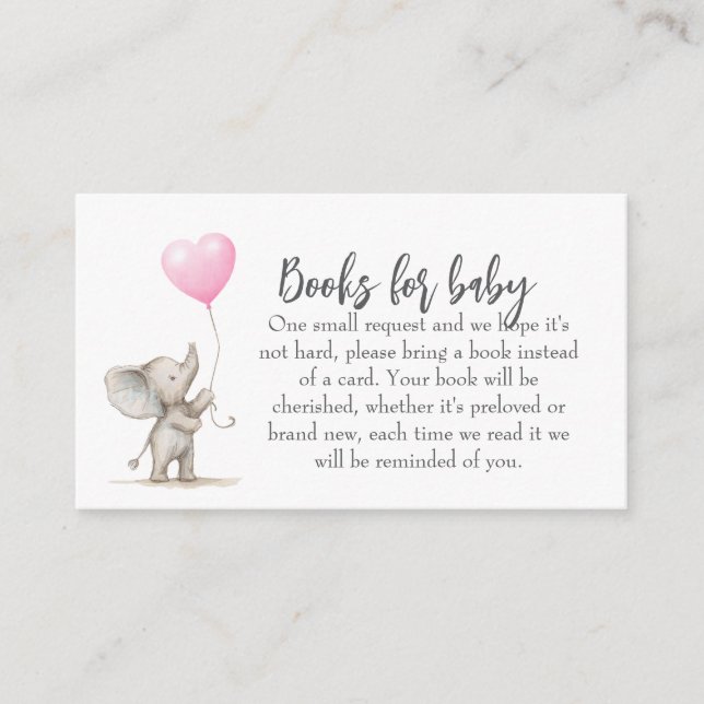 Books for Baby Shower Insert Card – Pink Elephant  (Front)