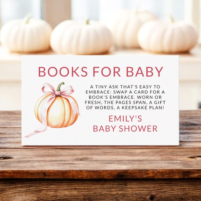 Books For Baby Shower Pink Bow Pumpkin  Enclosure Card (Creator Uploaded)