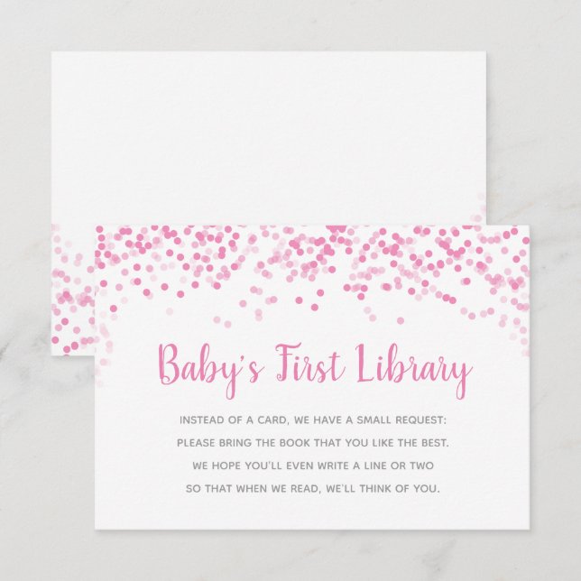 Books for Baby Shower Pink Confetti Shower Card (Front/Back)