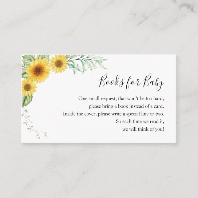  Books for Baby Shower Sunflowers Enclosure Card (Front)