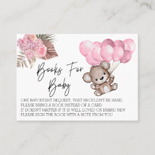 Books for Baby Shower Teddy Bear Balloons Boho Business Card