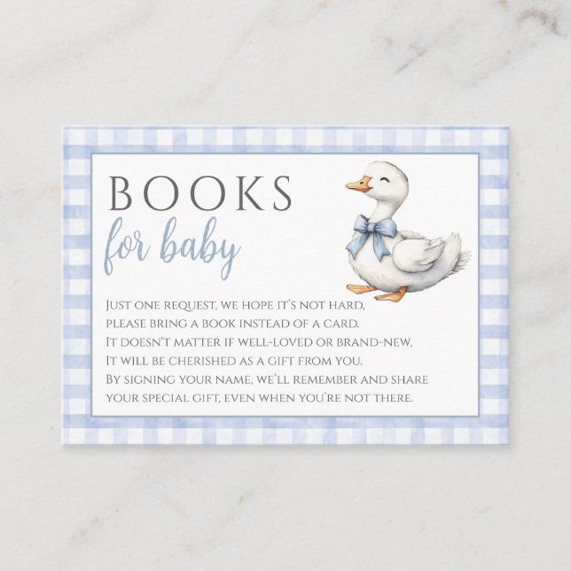 Books For Baby Silly Goose Blue Boy Baby Shower Enclosure Card (Front)