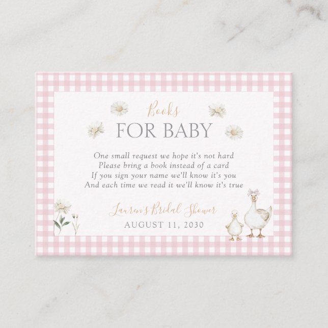 Books for Baby Silly Goose Whimsical Pink Shower Enclosure Card (Front)
