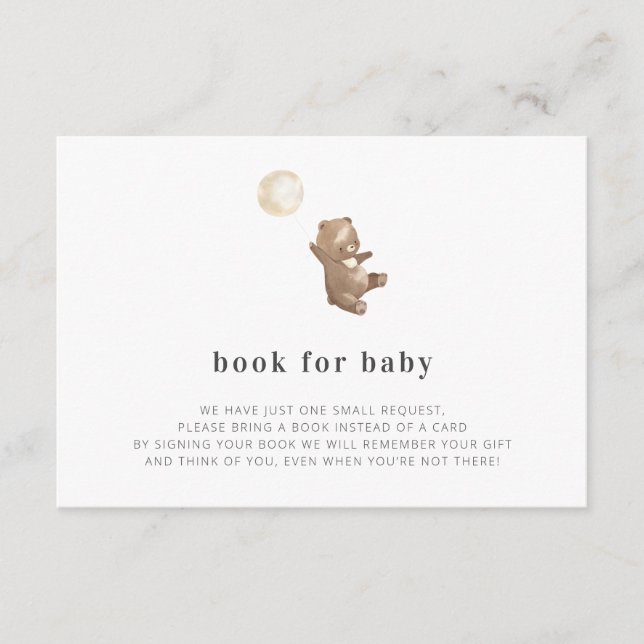Books for Baby Simple Modern Bear Baby Shower Enclosure Card (Front)