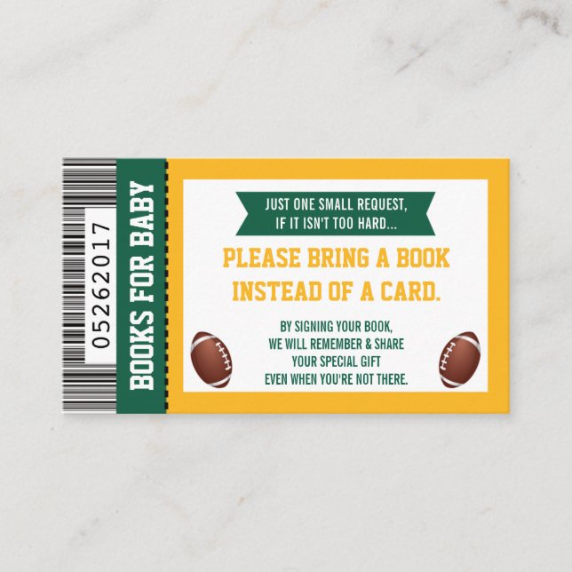 Books For Baby, Sports, Football Baby Shower Enclosure Card (Front)
