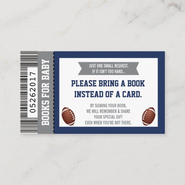Books For Baby, Sports, Football Baby Shower Enclosure Card (Front)