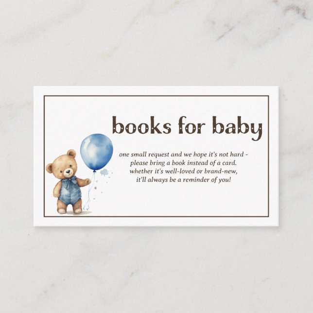 Books For Baby Teddy Bear Baby Boy Shower Enclosure Card (Front)