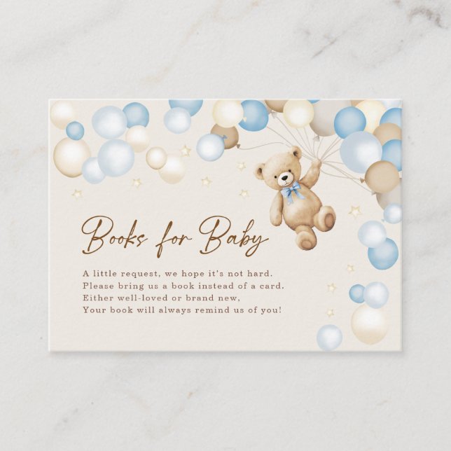 Books For Baby Teddy Bear Boy Baby Shower Enclosure Card (Front)