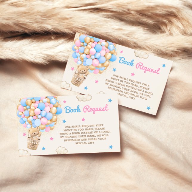 Books For Baby Teddy Bear Gender Reveal Pink Blue Enclosure Card (Creator Uploaded)