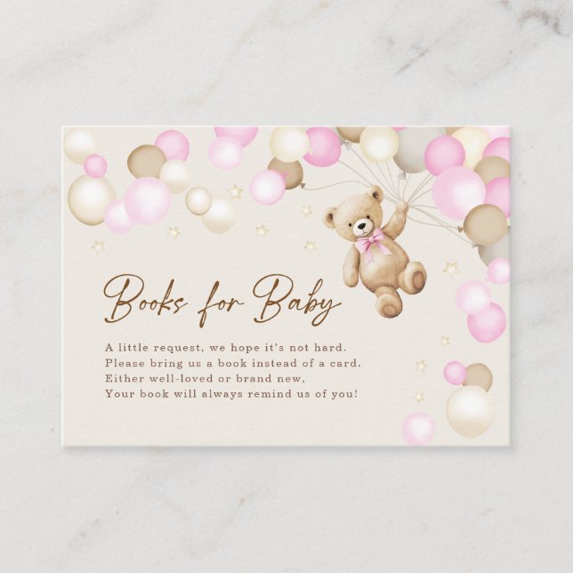 Books For Baby Teddy Bear Girl Baby Shower Enclosure Card (Front)