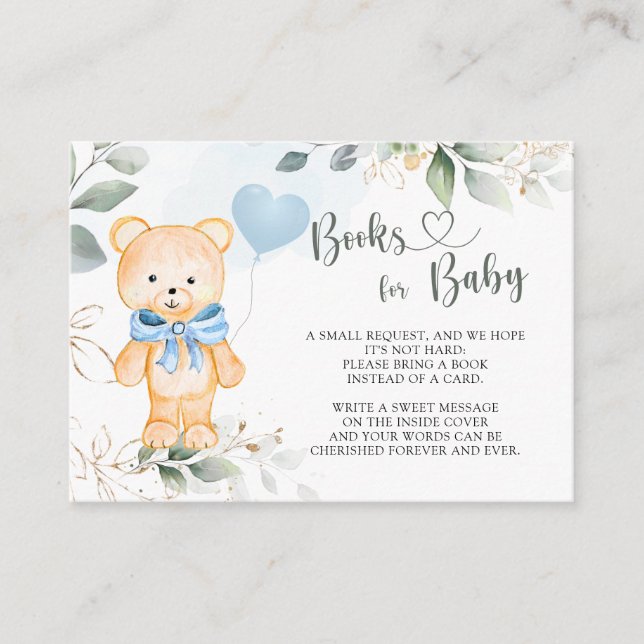 Books for Baby Teddy Bear Greenery Foliage Invitat Enclosure Card (Front)
