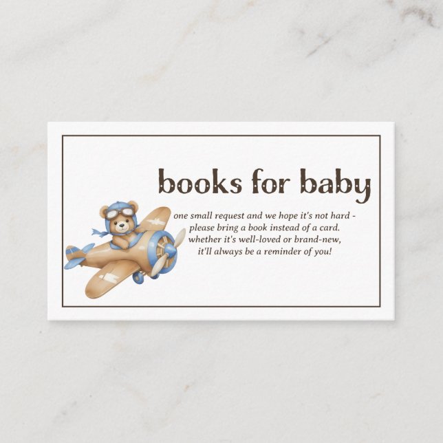 Books For Baby Teddy Bear Pilot Baby Boy Shower Enclosure Card (Front)