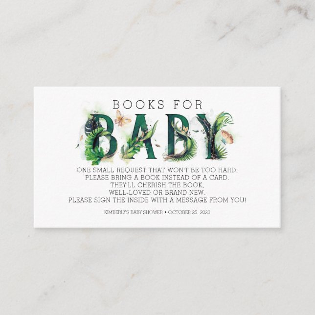 Books For Baby Tropical Greenery Baby Shower Enclosure Card (Front)