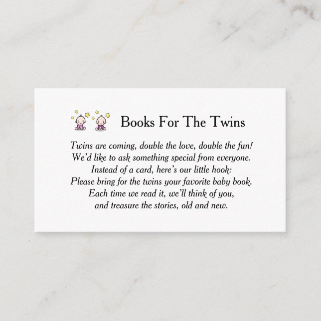 Books For Baby Twins, Book Request, Twin Girls,   Enclosure Card (Front)