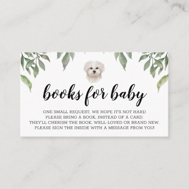 Books for Baby White Maltese Dog Boho Greenery Enclosure Card (Front)