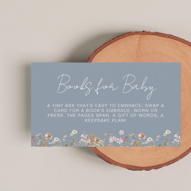 Books for Baby Wildflower Dusty Blue Baby Shower Enclosure Card (Creator Uploaded)