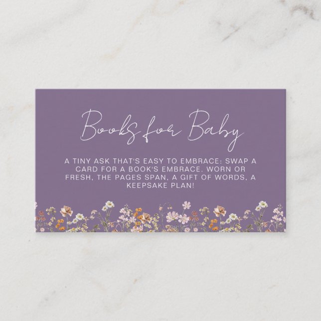 Books for Baby Wildflower Purple Baby Shower Enclosure Card (Front)