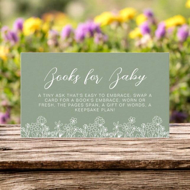 Books for Baby Wildflower Sage Green Baby Shower Enclosure Card (Creator Uploaded)