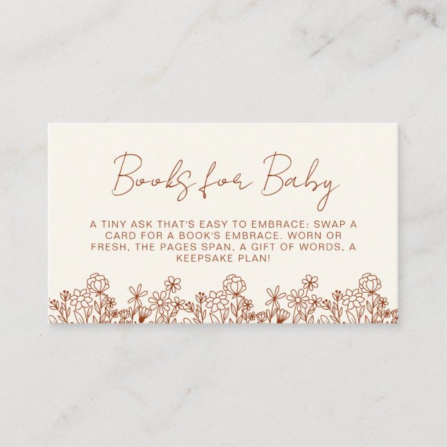 Books for Baby Wildflower Terracotta Baby Shower Enclosure Card (Front)
