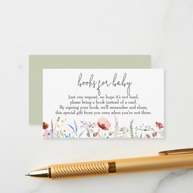 Books for Baby Wildflowers Baby Shower Enclosure Card (Front/Back In Situ)