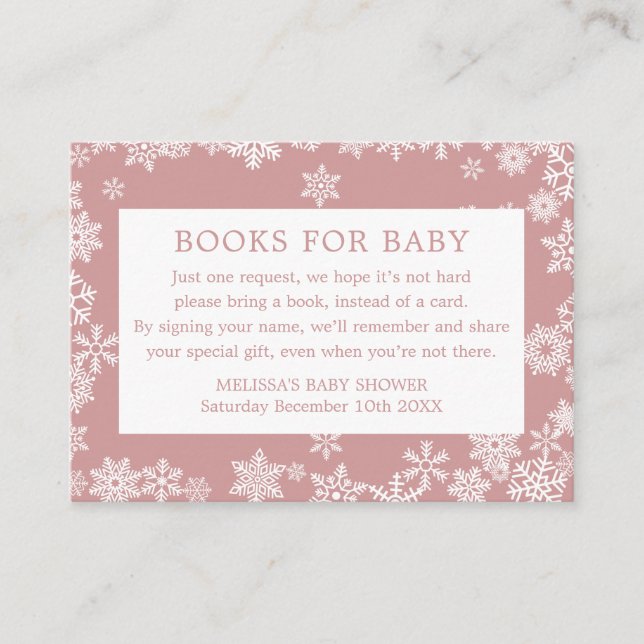 Books For Baby Winter Baby Shower Dusty Rose Pink Enclosure Card (Front)