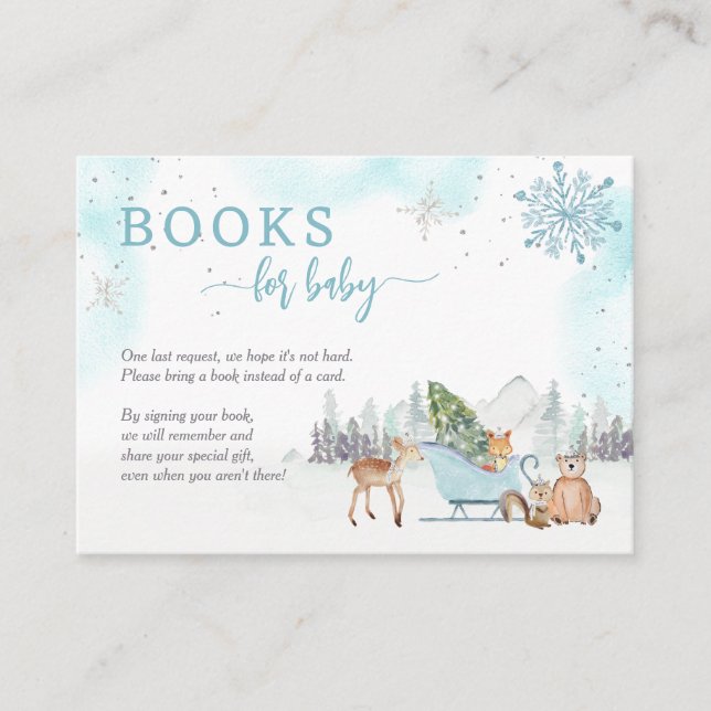 Books for Baby Winter Woodland Blue Baby Shower Enclosure Card (Front)