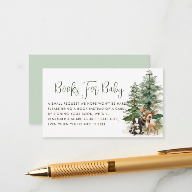Books For Baby Woodland Boy Adventure baby shower Enclosure Card (Front/Back In Situ)