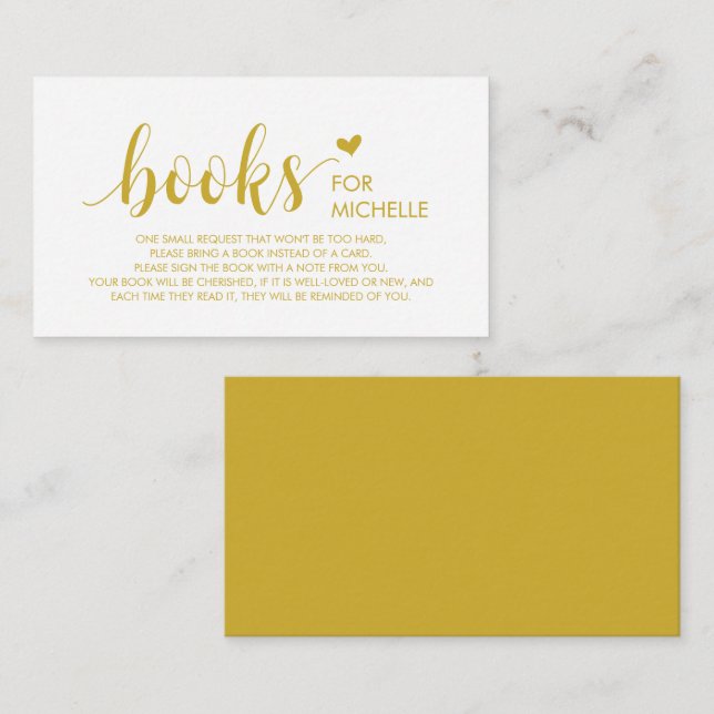 Books for the baby, Modern Cute Gold Script Enclosure Card (Front/Back)