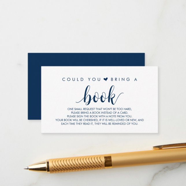 Books for the baby, Modern Cute Navy Blue Script Enclosure Card (Front/Back In Situ)