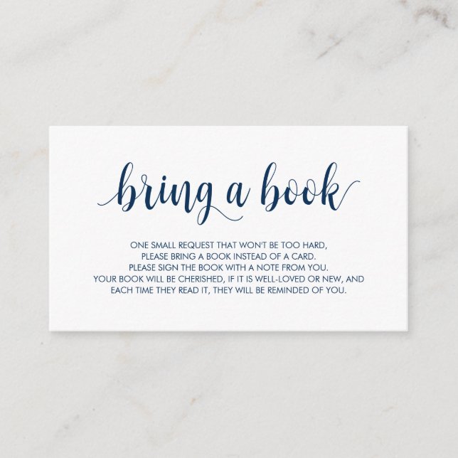 Books for the baby, Modern Rustic Navy Blue Script Enclosure Card (Front)