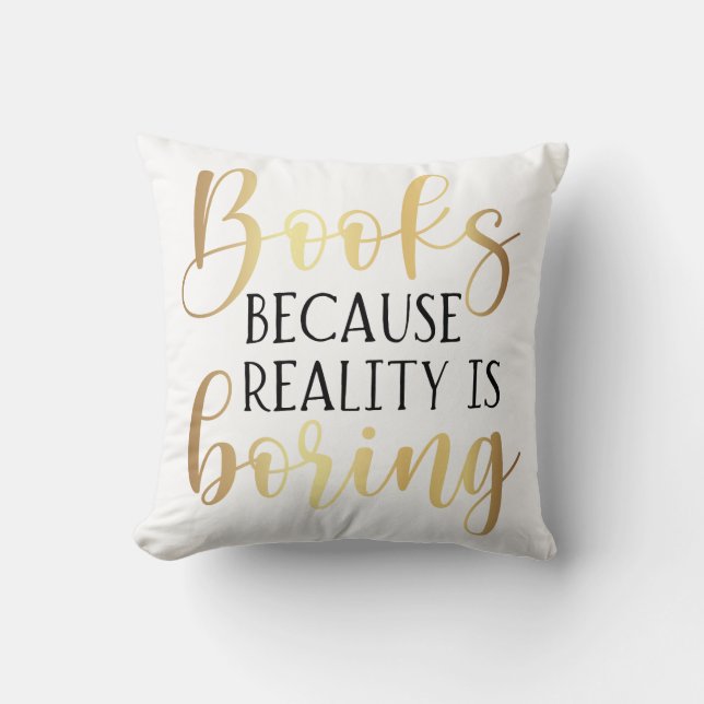 Books Funny Black Gold Script Book Lover Cushion (Front)