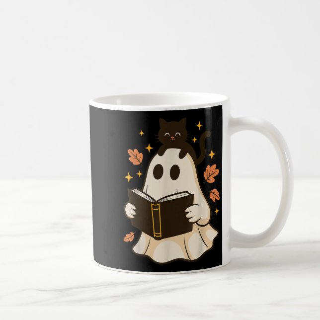 Books Ghost Reading Book Halloween Library Black C Coffee Mug (Right)