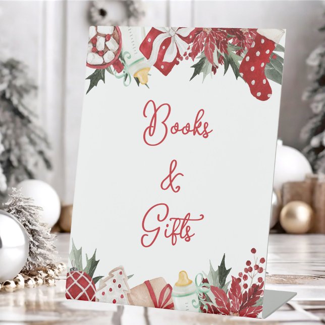 Books & Gifts Santa Baby Shower  Pedestal Sign (Creator Uploaded)