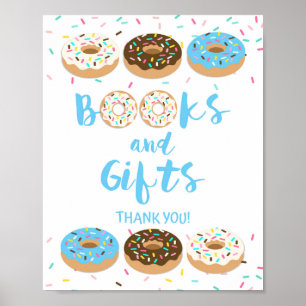 Books & Gifts Shower Table Sign Blue Doughnuts
