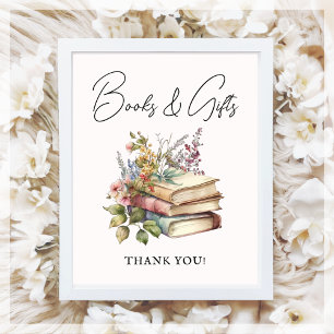 Books & Gifts Sign Book Theme Baby Shower Poster