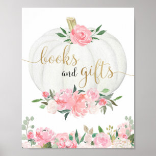 Books gifts sign pumpkin pink gold baby shower