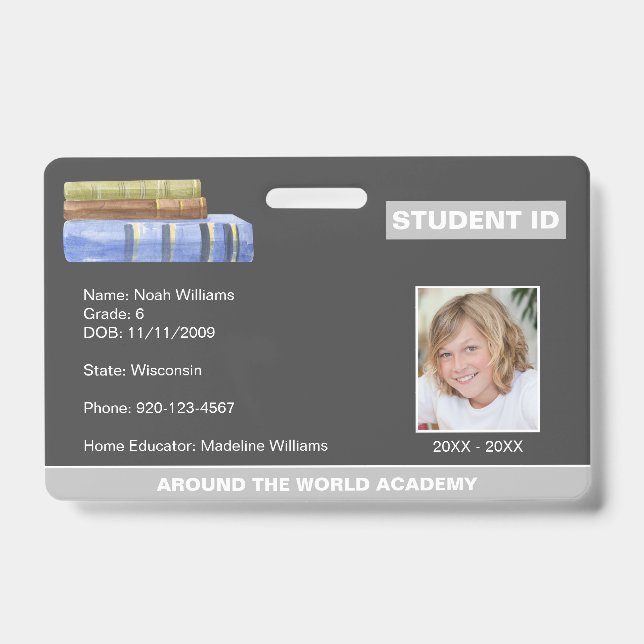 Books Homeschool Student ID Badge (Front)