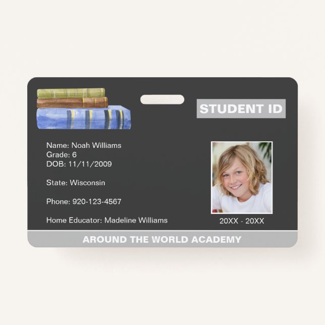 Books Homeschool Student ID Badge (Front)