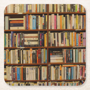 Books in the library square paper coaster