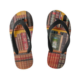 books library bookshelf bookshop kid's flip flops