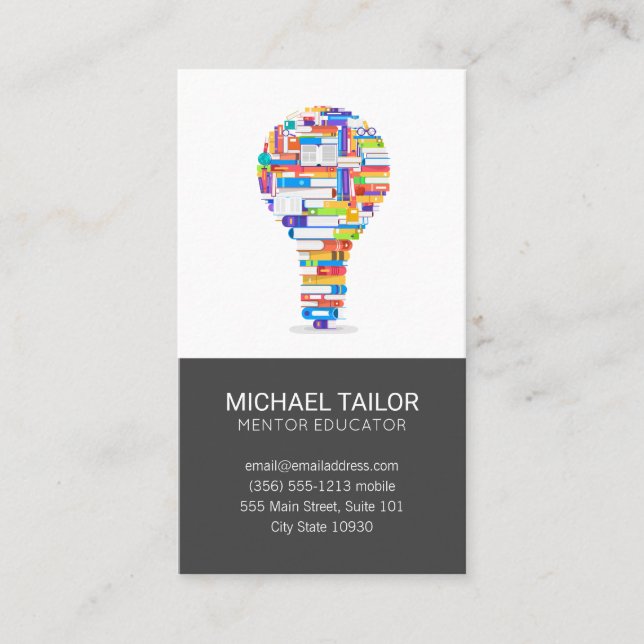 Books Light Bulb Logo Business Card (Front)