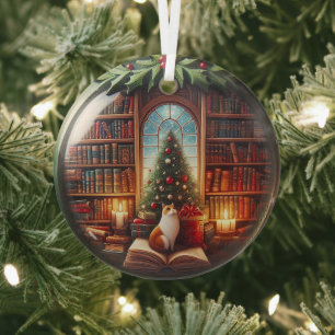 Books lover ornament, personalise Christmas  Glass Tree Decoration