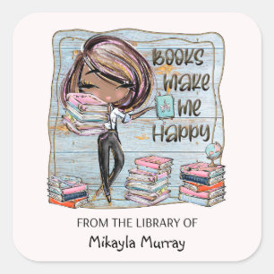 Books Make Me Happy Bookplate Square Sticker
