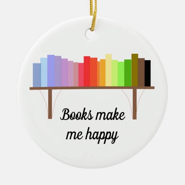 Books Make Me Happy Ceramic Tree Decoration (Front)