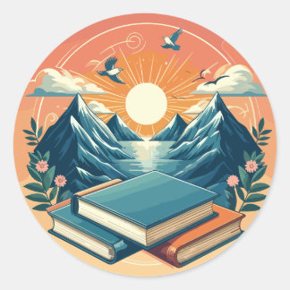 Books & Mountains Classic Round Sticker
