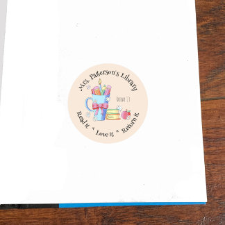 Books , Mug , Apple And Daisies Library Stickers