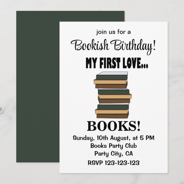 Books My First Love Books Bookish Birthday Invitation (Front/Back)