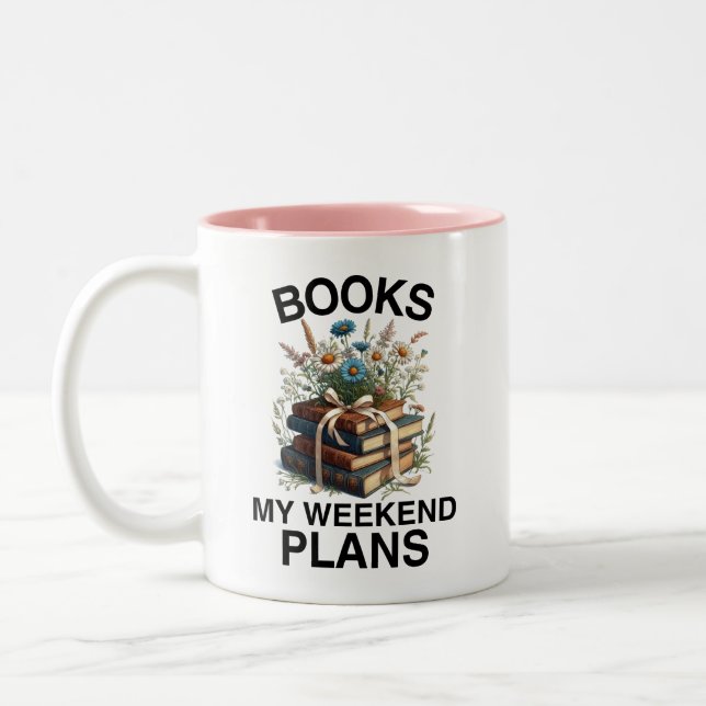 Books My Weekend Plans English Teacher Funny Two-Tone Coffee Mug (Left)