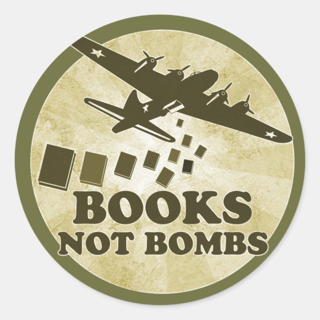 Books not Bombs Classic Round Sticker (Front)
